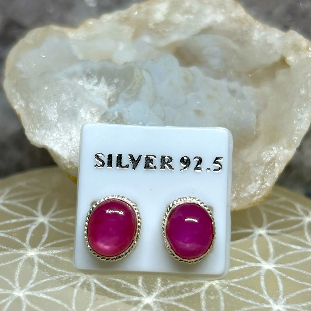 Ruby & Sterling Silver Stud Earrings - image 1
